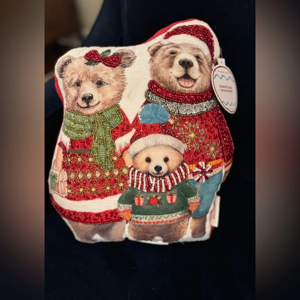 Sugarplum Dreams Bear Family Holiday Accent Pillow - Picture 2 of 4